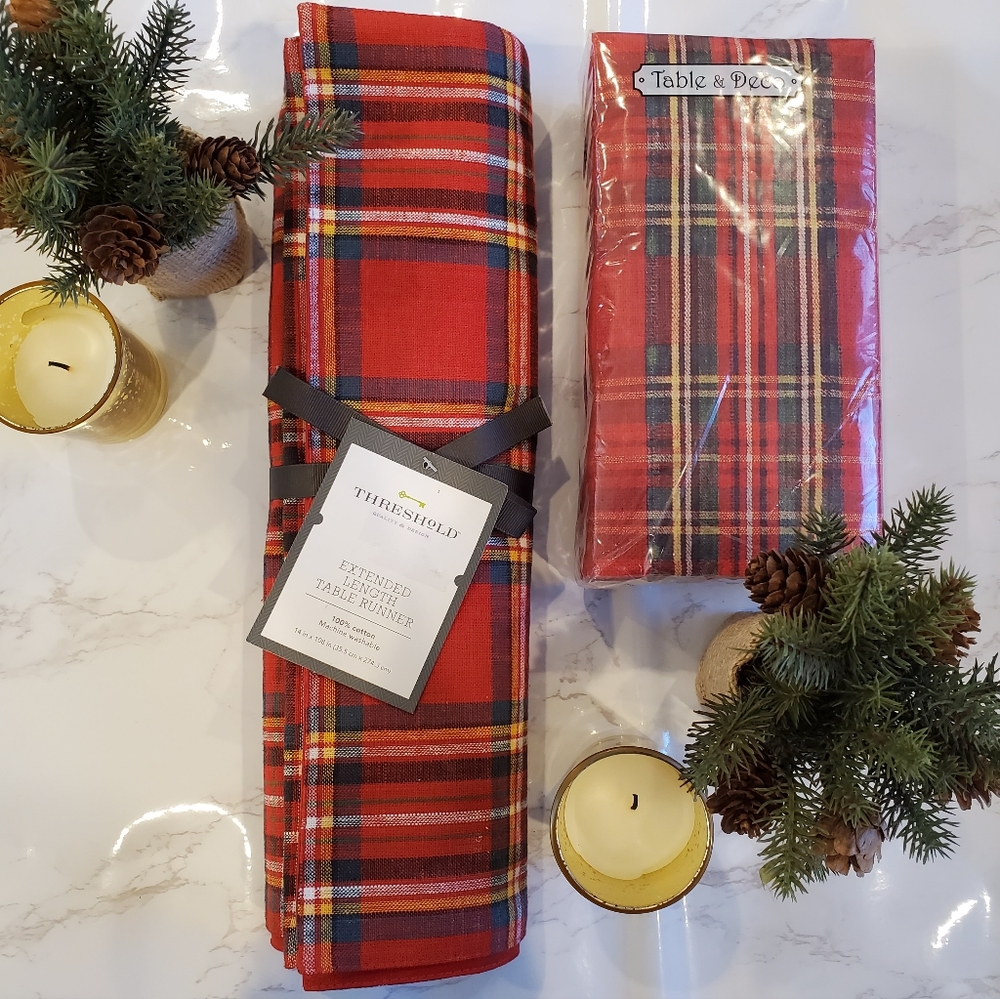 Christmas Table Setting Bundle - Tartan Table runner and Matching Napkins